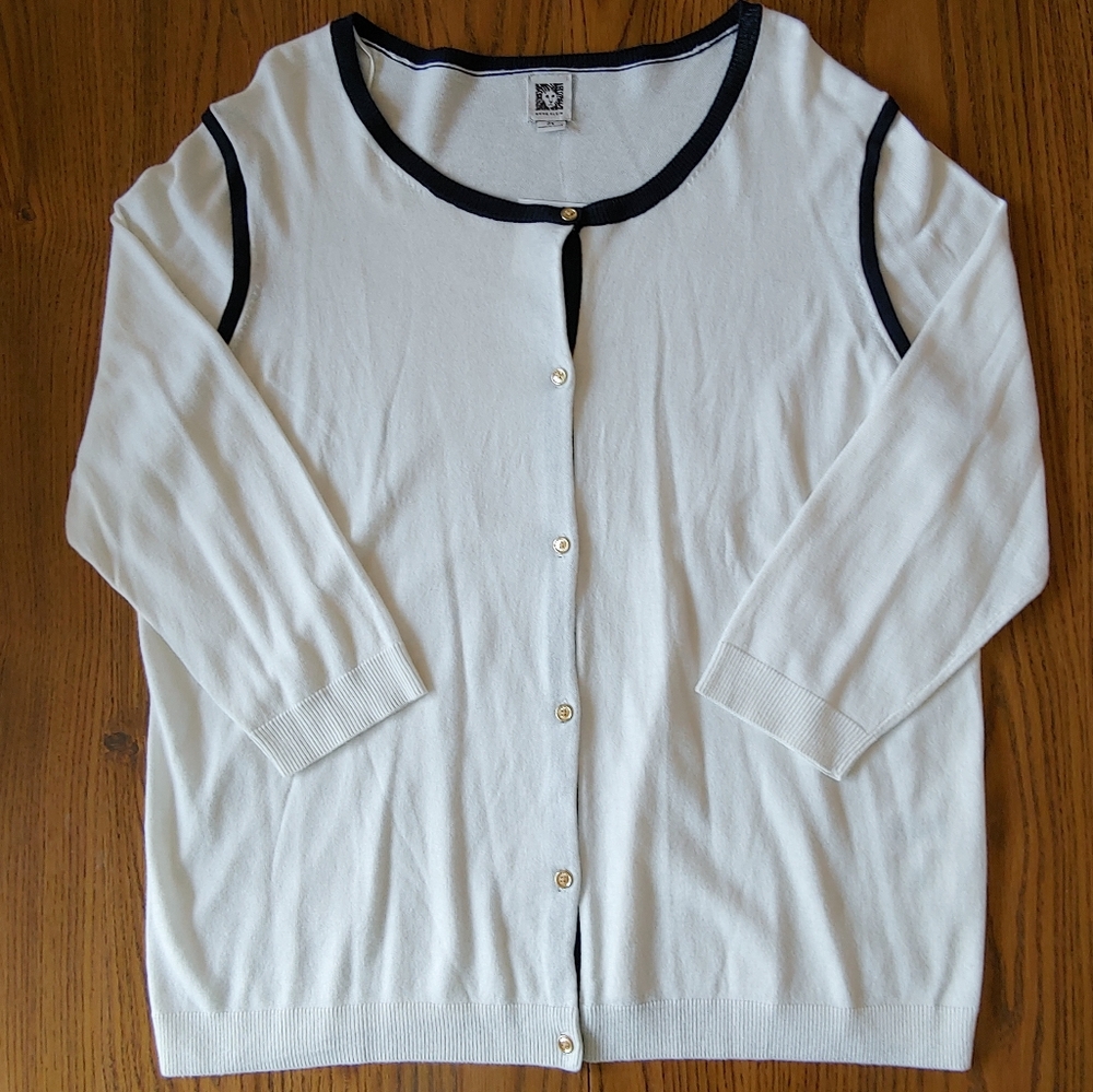Anne Klein Cream/Navy Cardigan 2X NWT